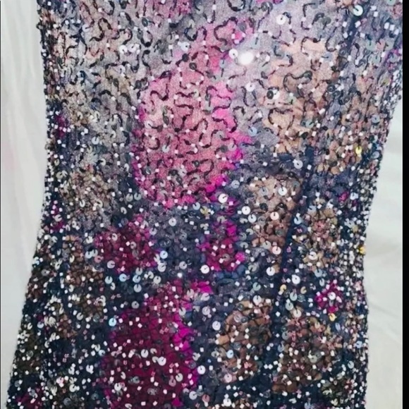 Y2K Adrianna Papell Hand Beaded Sequin Midi Dress Cocktail Prom Sleeveless 10 - Picture 13 of 16